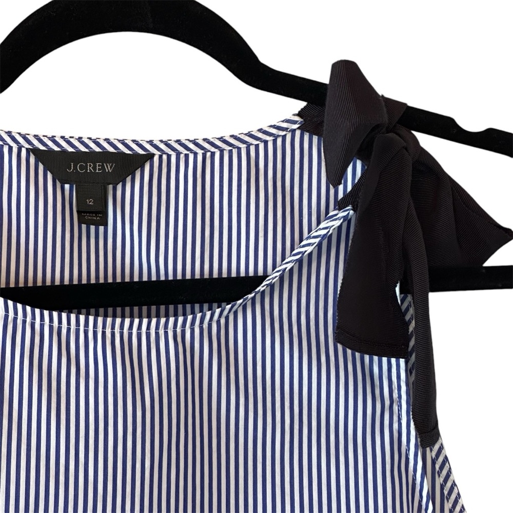 J. Crew Bow Shoulder Grosgrain Ribbon Striped Poplin Top - Size 12